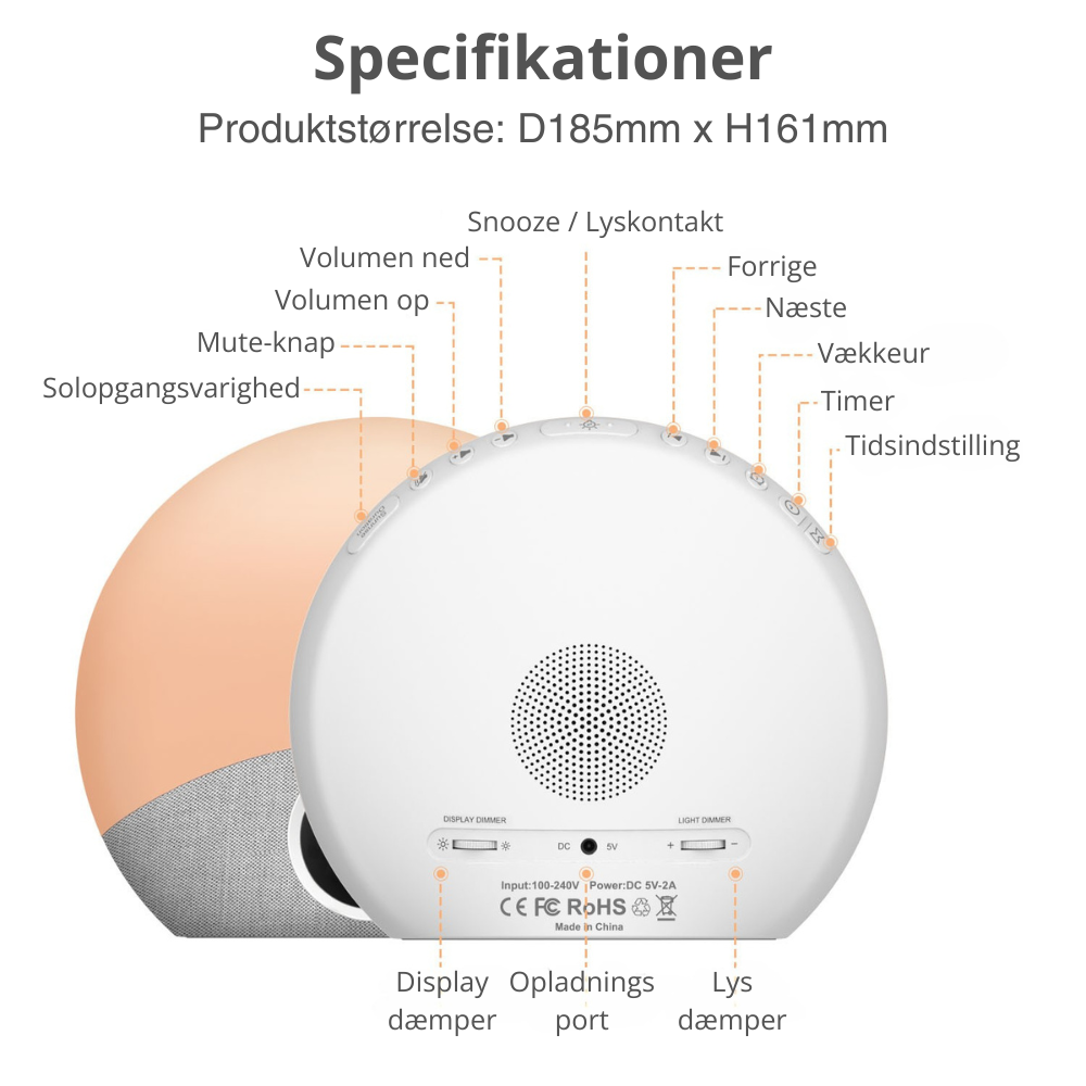 Visual Wake-Up Light - Light therapy alarm clock with white noise